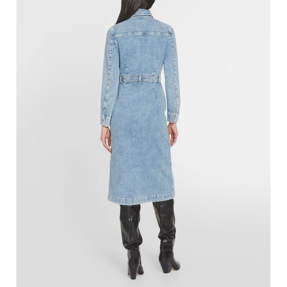 7 For All Mankind Luxe Denim Midi Dress Women L NWOT Snap Front Blue‎ Western - Picture 2 of 13